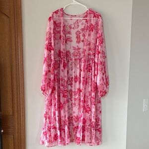 Floral Pink and Red Sheer Duster